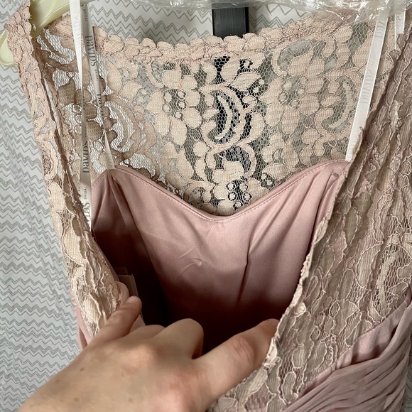 Sleeveless Long Mesh Dress with Corded Lace - Picture 3 of 12